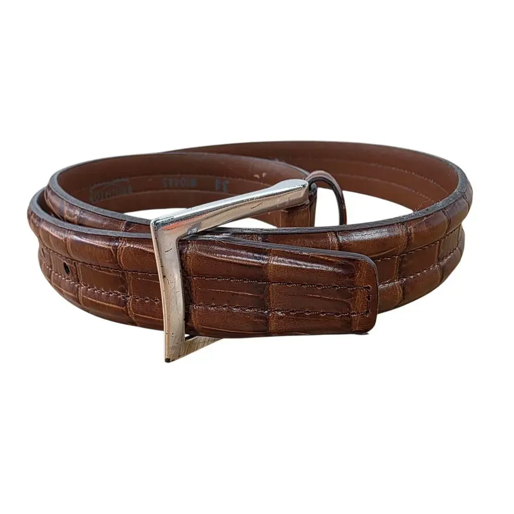 Brighton Belt Women's L Large 34 Brown Leather Croc Silver VTG Western